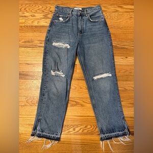 We The Free Boyfriend Jeans Women's Medium Wash Blue Distressed Denim Size 26